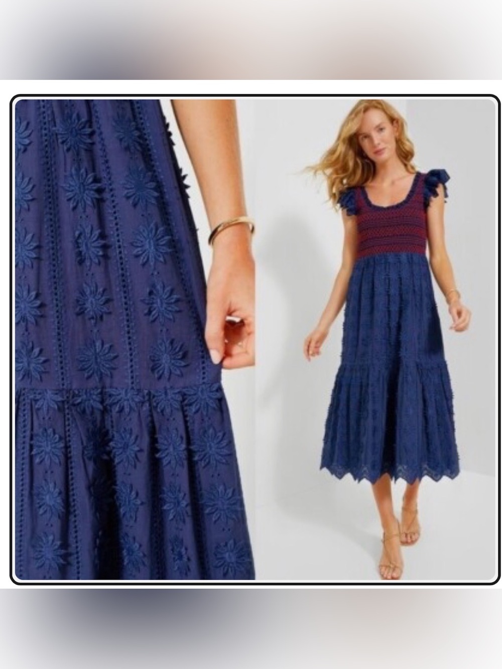 Tuckernuck Embroidered Navy Mallie Dress